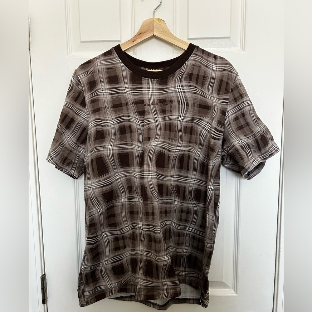 Adidas Brown/White Wavy Plaid Pattern Shirt